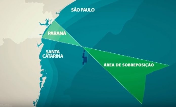 Mapa mostrando as divisões marítimas de SC, PR e SP