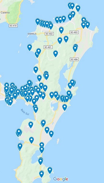 florianopolis wi-fi gratuito em areas publicas mapa de florianópolis mostrando todos os pontos onde deve haver o wi-fi gratuito