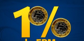 montagem escrita "1% do FPM" com moedas de um real