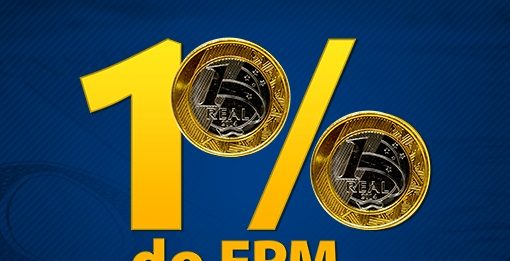 montagem escrita "1% do FPM" com moedas de um real