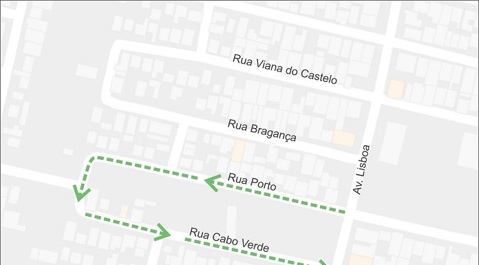 mapa mostrando os novos sentidos da ruas com setas em verde