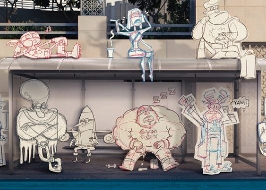 cartão com personagens desenhados