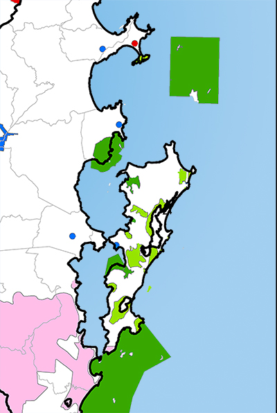 mapa mostrando com cores diferentes as unidades de conservação na região