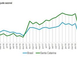 gráfico de linha com indicadores do brasil e santa catarina superpostos