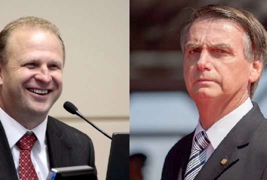 montagem de duas fotos de gelson merisio e jair bolsonaro