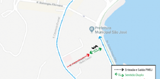 mapa mostrando a alteração na rua, agora com sentido único parcial