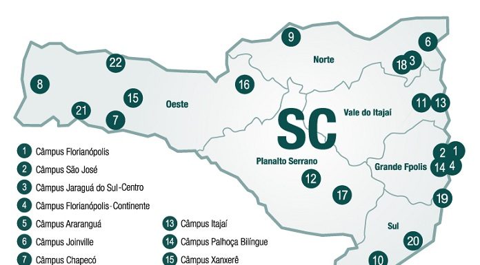 mapa de sc mostrando 22 campi do ifsc