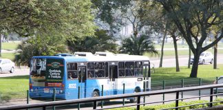 ônibus passando por rua arborizada do centro de florianópolis
