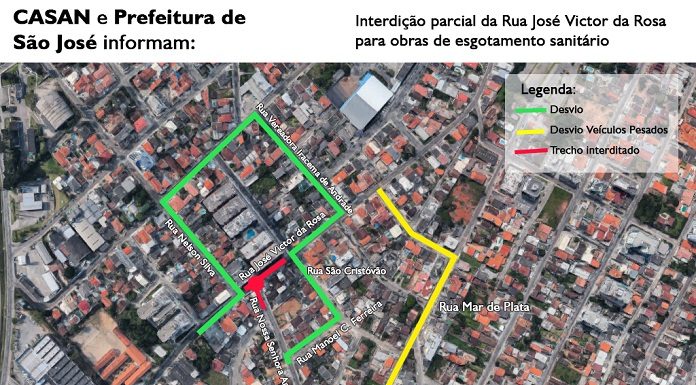 mapa mostrando o desvio na rua josé vitor da rosa, em barreiros