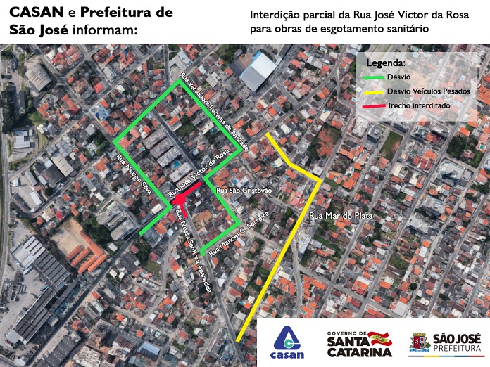 mapa mostrando o desvio na rua josé vitor da rosa, em barreiros