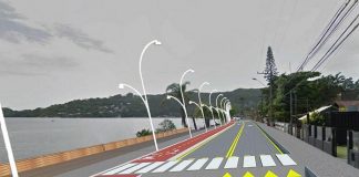 projeção em desenho de calçada e pavimento sobre a avenida das rendeiras, na lagoa