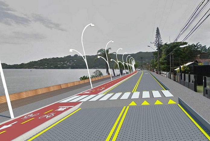 projeção em desenho de calçada e pavimento sobre a avenida das rendeiras, na lagoa