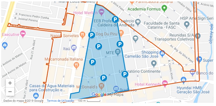 Área de abrangência inicial da zona azul, entre Campinas e Kobrasol - Divulgação/CSC