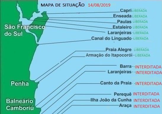 mapa da interdicao do cultivo de moluscos bivalves no litoral catarinense - cidasc