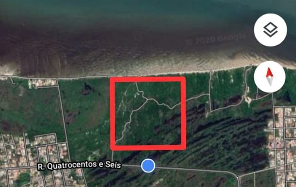 mapa com quadrado vermelho sobre a área atingida no parque; bairros em volta; mar ao norte