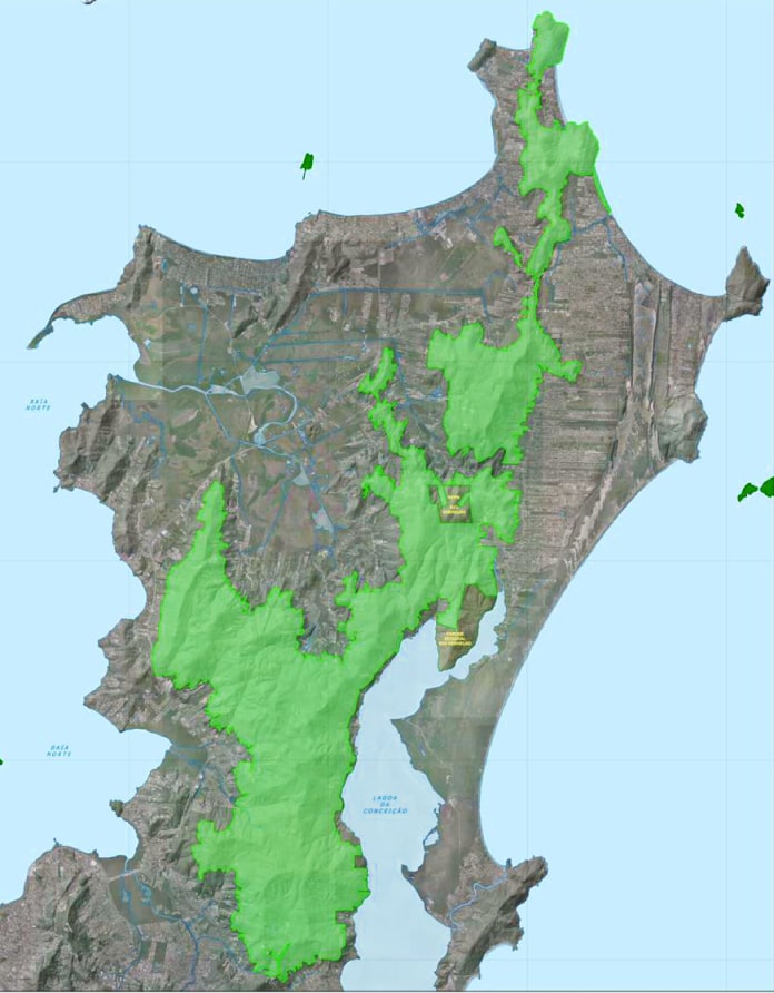 mapa do norte da ilha com destaque para grande área que será a nova unidade de conservação