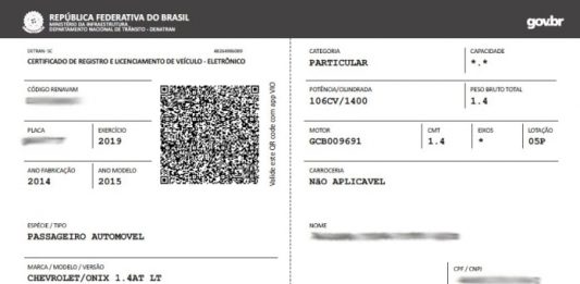 Detran libera impressão de documento de veículo em papel comum detran: reprodução de um crlv digital com dados borrados