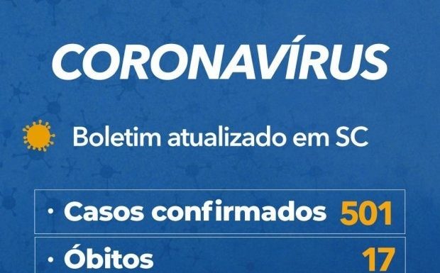 tabela de casos confirmados: 501 e óbitos: 17