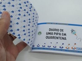 pessoa abre o livro "Diário de uma Pipa em Quarentena"