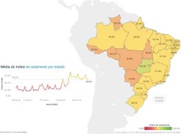 mapa com escala de cores por estado mostrando o Índice de isolamento social