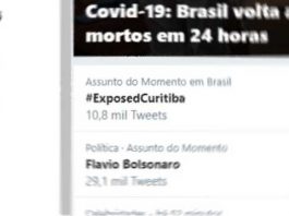 print screen de assuntos do momento no twitter mostrando #ExposedCuritiba com 10,8 mil tweets