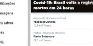 print screen de assuntos do momento no twitter mostrando #ExposedCuritiba com 10,8 mil tweets