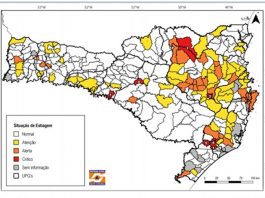 Mapa demonstrando os municípios com falta de água