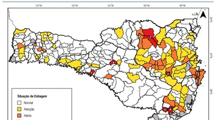 Mapa demonstrando os municípios com falta de água