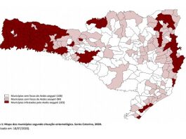 mapa de sc mostrando em destaque municípios infestados