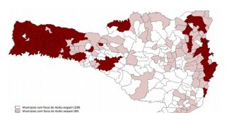 mapa de sc mostrando em destaque municípios infestados
