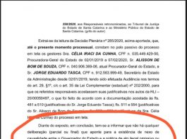 cópia de folha do documento onde há trecho que cita isenção de responsabilidade do governador no caso