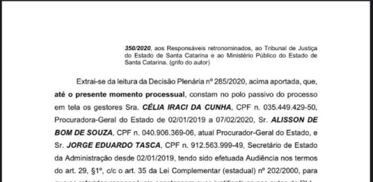 cópia de folha do documento onde há trecho que cita isenção de responsabilidade do governador no caso