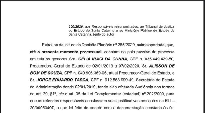 cópia de folha do documento onde há trecho que cita isenção de responsabilidade do governador no caso