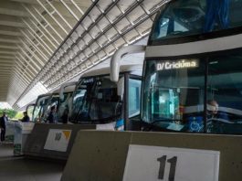 ônibus estacionados nas baias da rodoviária de florianópolis