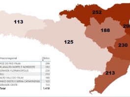 mapa de santa catarina com quantidade de mortes por região