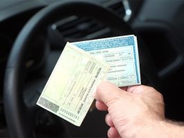 homem segura documentos de cnh e crlv em frente a um volante