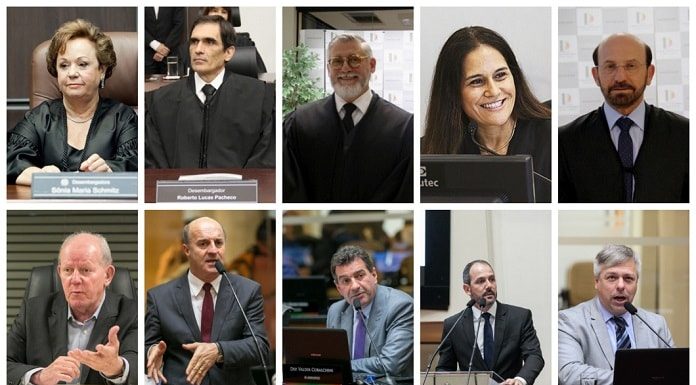 composição de 10 fotos com os integrantes do tribunal