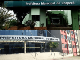 Haverá troca de prefeitos em 59,1% dos municípios catarinenses fachada da prefeitura de Chapecó e de São José