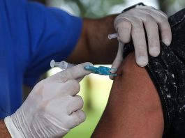Pesquisadores da UFSC falam da importância e desafios da pesquisa e desenvolvimento em vacinas vacinas: pessoa usando luva aplica dose de vacina em braço de uma senhora