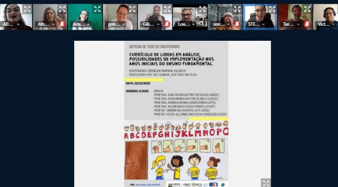 Geisielen Santana Valsechi defendendo sua tese por meio virtual
