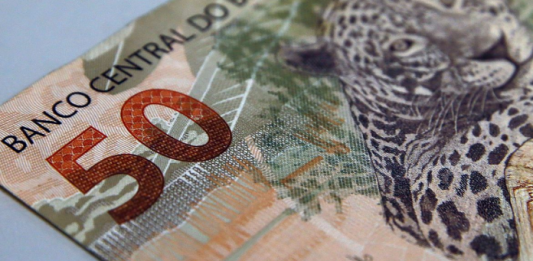 Zoom em uma cédula de 50 reais