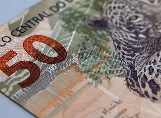 Zoom em uma cédula de 50 reais