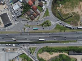 foto aérea da br 101 na região do trevo de forrquilhinha onde passará a terceira faixa norte