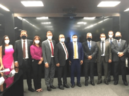 Políticos que participaram da reunião, em uma fileira em Brasília