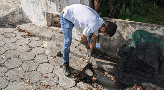 Agente da Blitz Sanear fiscalizando esgoto em Florianópolis
