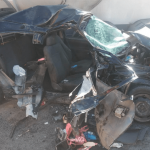 Operação Viagem Segura: Automóvel preto amassado em acidente de rodovia estadual em SC