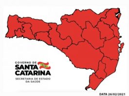 Santa Catarina está de novo totalmente no vermelho - mapa divido por regiões. todas vermelhas