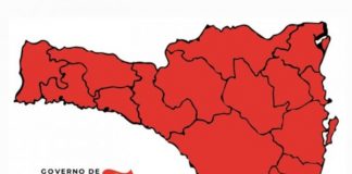 Santa Catarina está de novo totalmente no vermelho - mapa divido por regiões. todas vermelhas