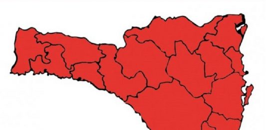 matriz de risco ao coronavírus mostra todas as regiões de santa catarina no vermelho