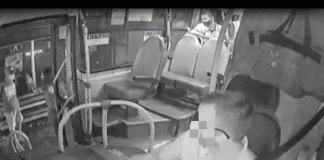 gif com imagens de dentro de ônibus mostrando assedio sexual no ponto de ônibus; mulher entra e chora; homem entra em outro veículo
